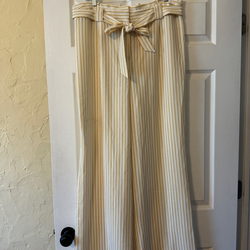 Striped Beige Wide-Leg Pants